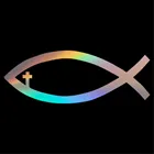 Христианский крест Jesus Fish, Виниловая наклейка на окно автомобиля для стенок бампера, рождественский подарок, автомобили