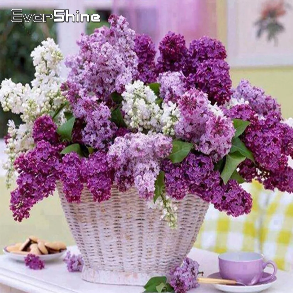 EverShine Diamond Mosaic Flowers Cross Stitch 5D Painting Lavender Picture Of Rhinestones Embroidery Wall Decor | Дом и сад