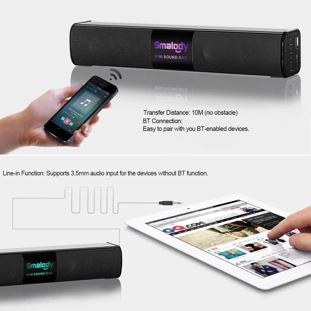 Smalody Динамик s Портативный Беспроводной Bluetooth 10 Вт Светодиодный светильник стерео