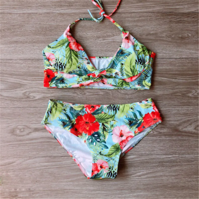 Женский купальник с цветочным принтом комплект бикини завышенной талией пуш ап