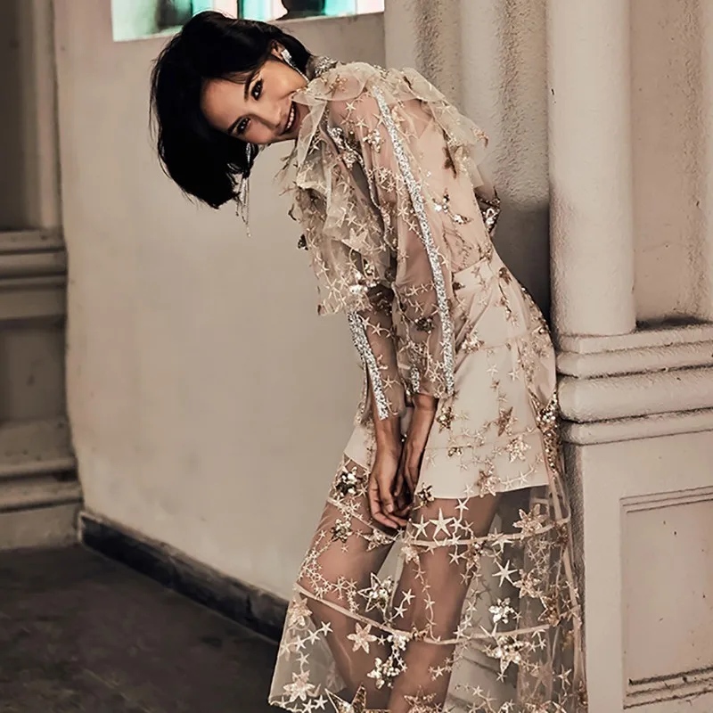 Женский костюм из двух предметов TWOTWINSTYLE весенний с блестками сетчатая Лоскутная