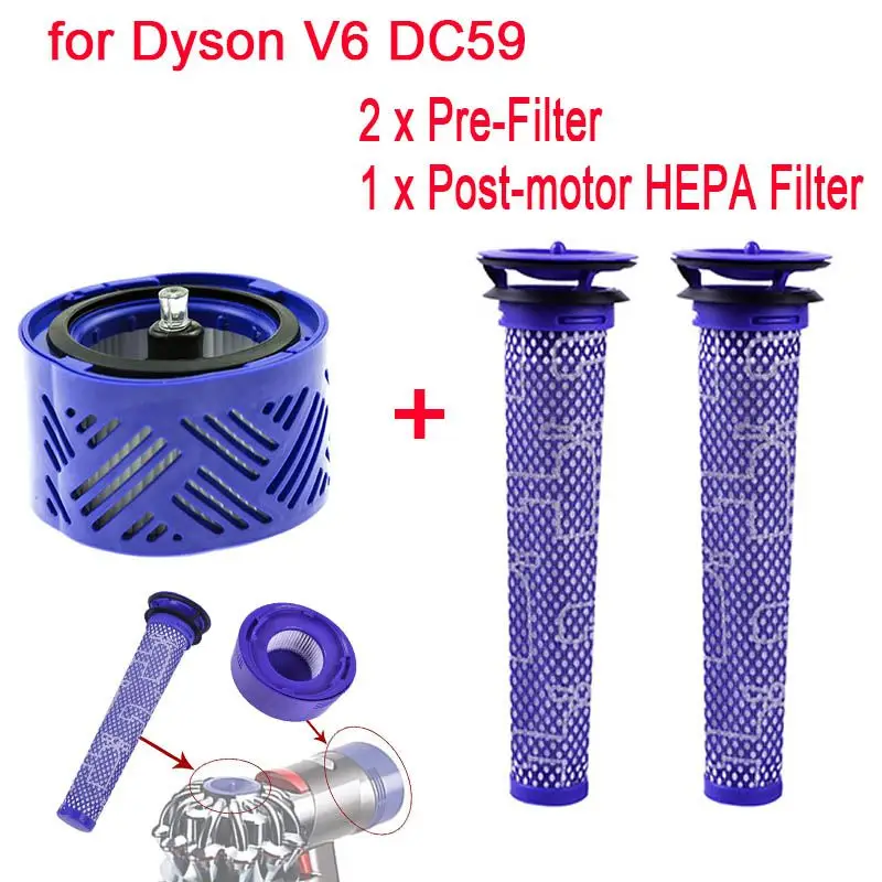 2 предфильтра и 1 набор HEPA фильтров для Dyson V6 абсолютного вакуумного беспроводного