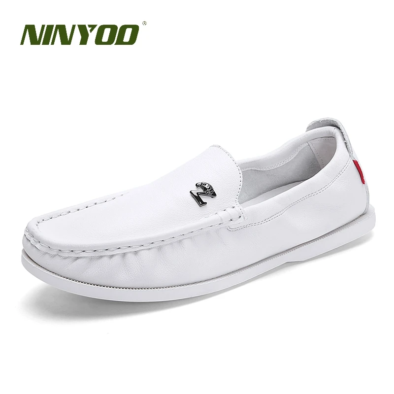 Мужские Мягкие Мокасины NINYOO мокасины из натуральной кожи белого цвета дышащие