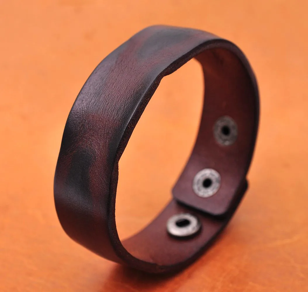 Handmade Distressed Genuine Leather Bracelet Cuff Wristband Brown Mens Unisex |
