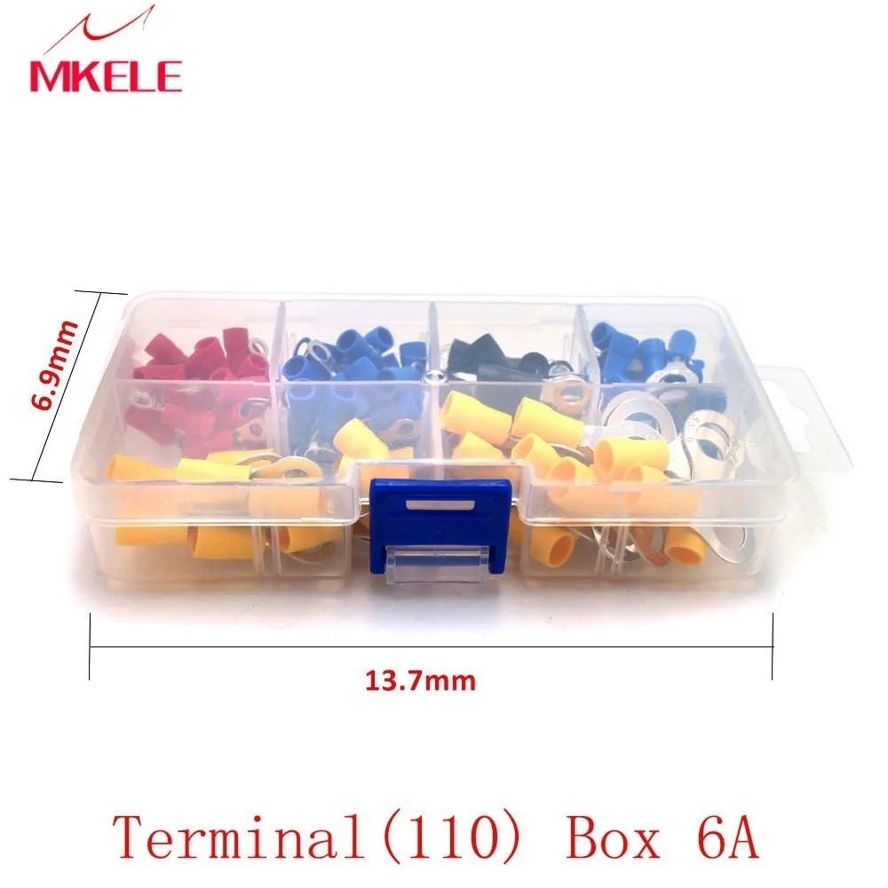 

110pcs/box Multiple species Copper Crimp Terminal Connector Boxed Insulated Cord Ring End Terminal Set Using Crimping Pliers