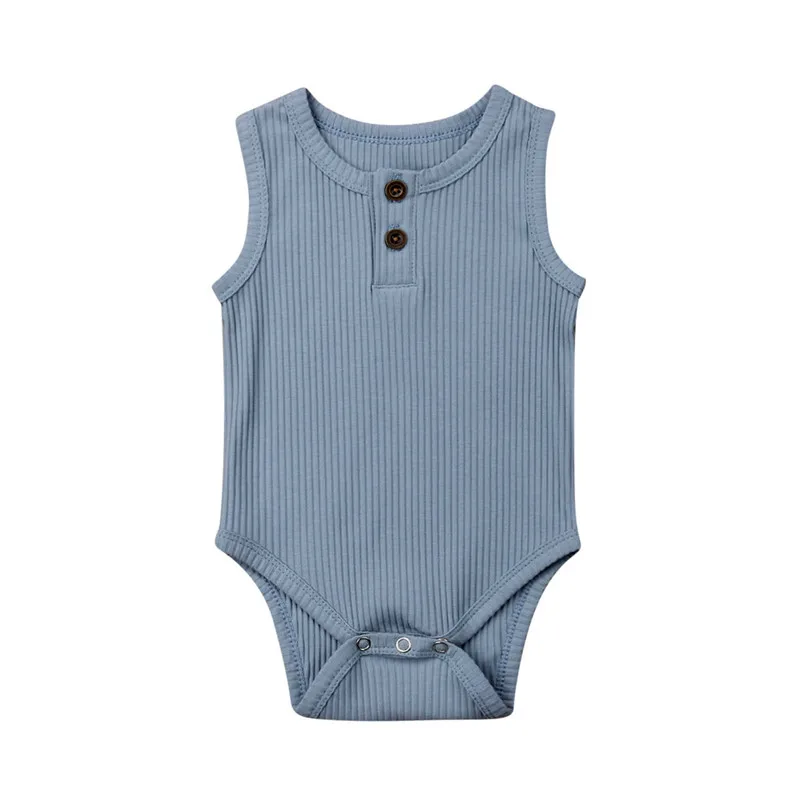

2019 Cute Newborn Baby Boy Girl Cotton Bodysuits Sleeveless O-Neck Button Solid Jumpsuit Summer Casual Baby Cotton Clothes 0-24M