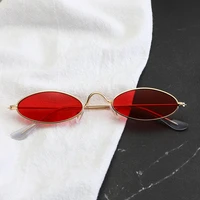 red oval sunglasses men women retro small metal frame vintage tiny skinny male female yellow sun glasses uv400 party eyewear
