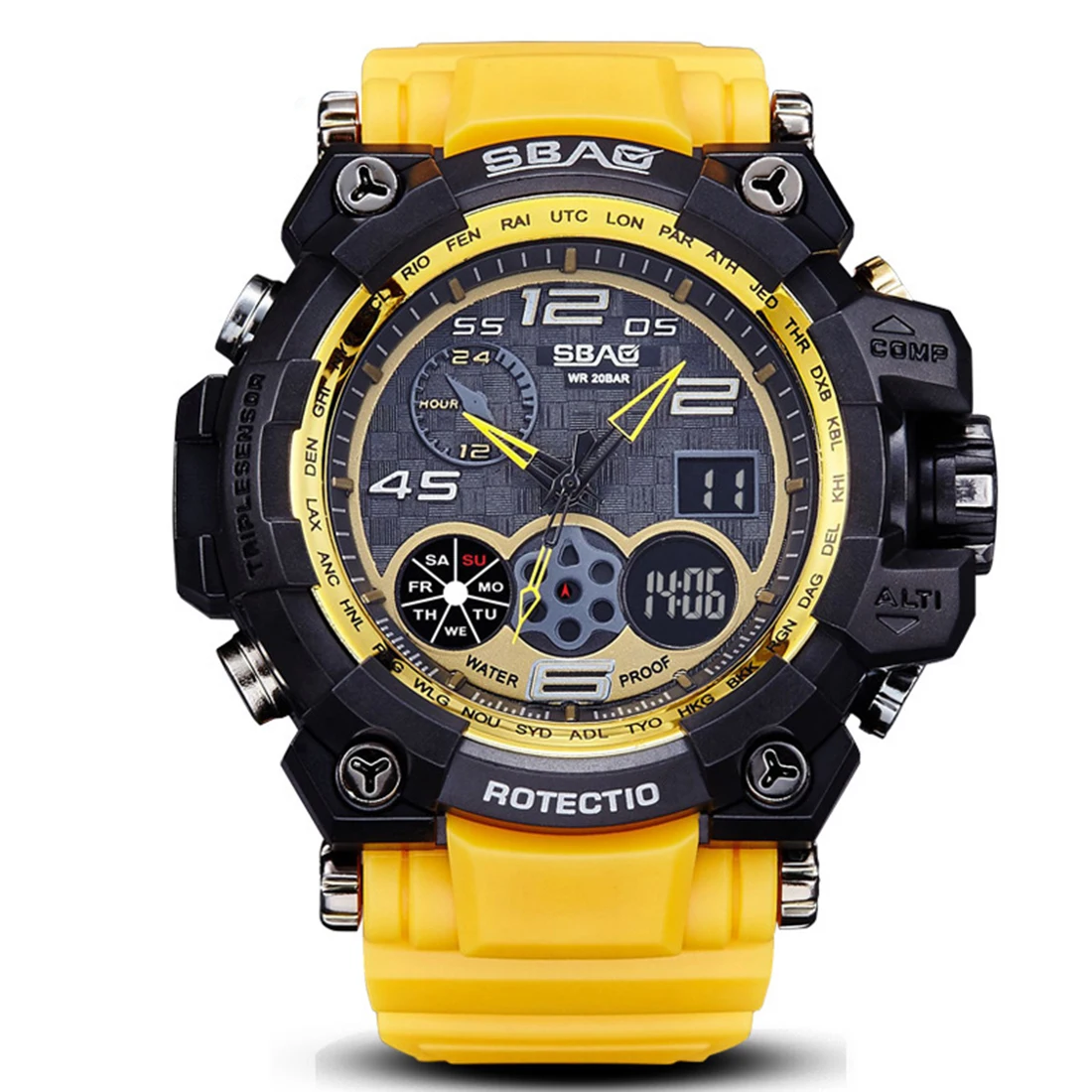 Большие часы для мужчин Спорт Военная Униформа нержавеющая сталь наручные Dual Time