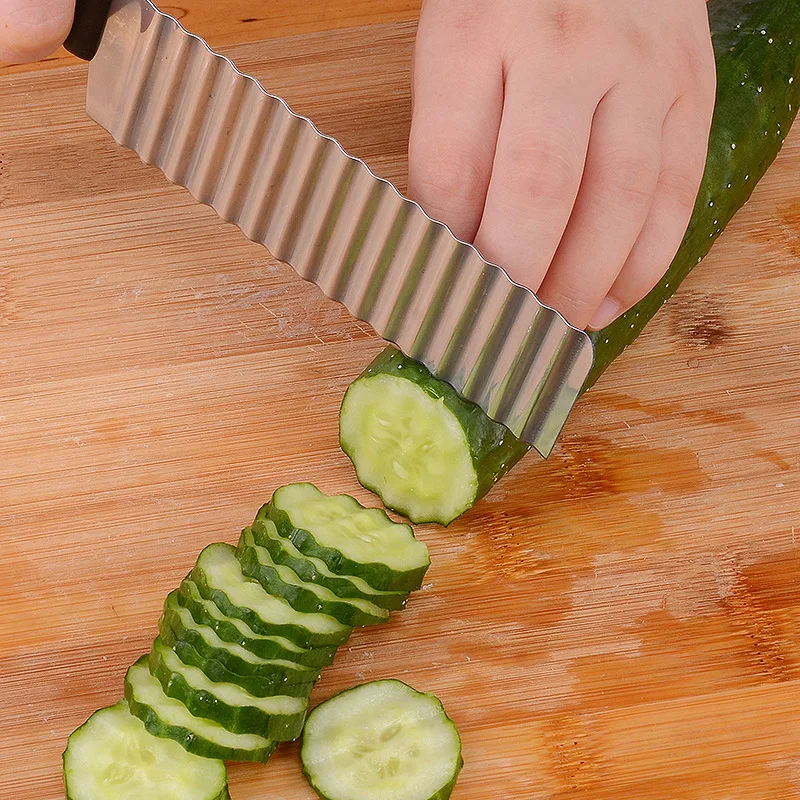 Potato French Fry Cutter Stainless Steel Serrated Blade Easy Slicing Banana Fruits Wave Knife Chopper Kitchen Accessories | Дом и сад