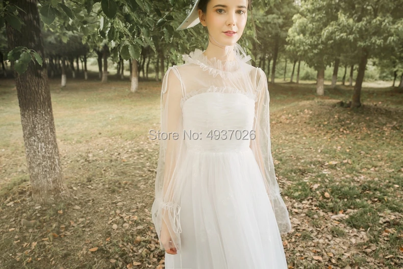 High Neck Tulle Outdoor Photography Bride Bohemian Chic Ancient Vintage Floor Length Ball Gown | Свадьбы и торжества