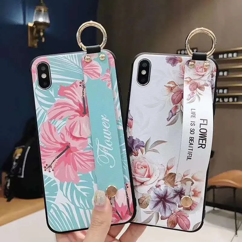 \ 3D чехол с цветочным принтом и держателем на ремешке для iPhone 11 pro max 7 8 PLUS 6 6S