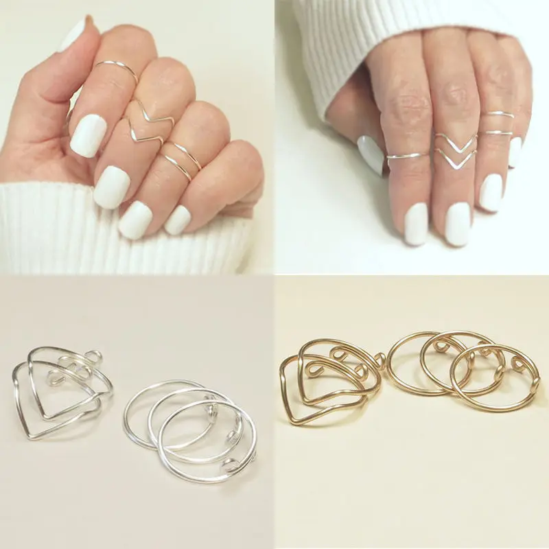 

5Pcs/Set Midi Rings Women Above Knuckle Fashion Finger Ring Band set Ring wholesale Women Wedding Jewelly