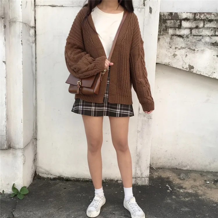 

Harajuku Loose Sweaters Women Casual Long Sleeve Twist Knitted Cardigans Female Autumn Winter Warm Thicked Open Stitch Sweater