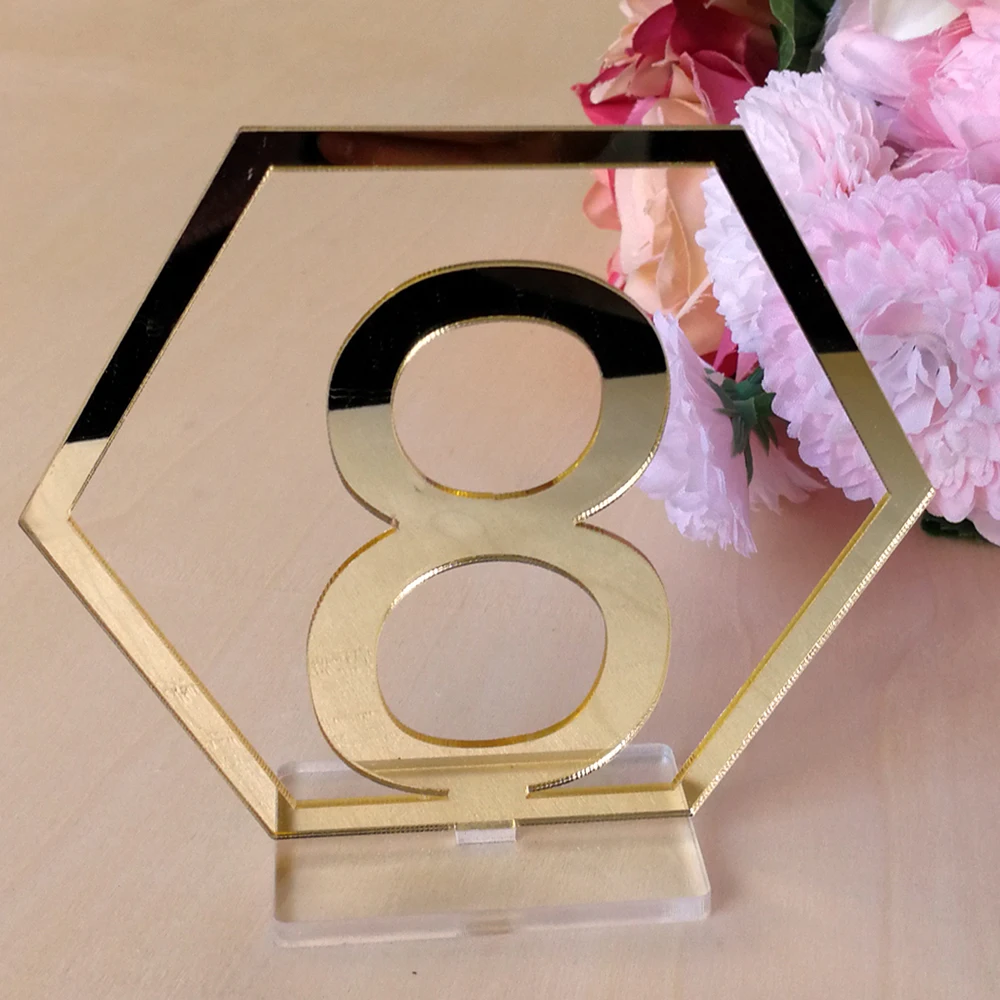 Useful 1-40 Numbers Hexagon Signs Acrylic Mirror Wedding Table Number Rustic Seat Plate Sign | Дом и сад