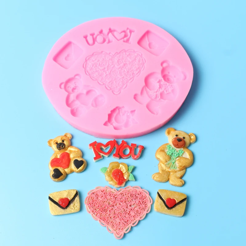 Силиконовая помадная Форма Sugarcraft в виде медведя сердца надписи I LOVE U | Дом и сад