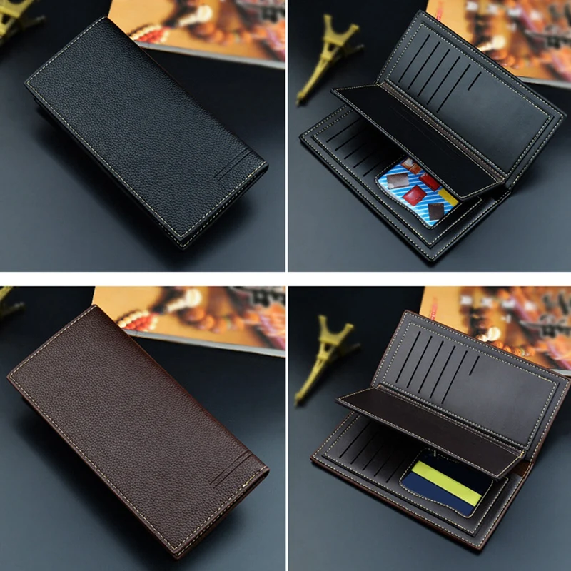 Трехстворчатые однотонные мужские кошельки классический длинный стильный