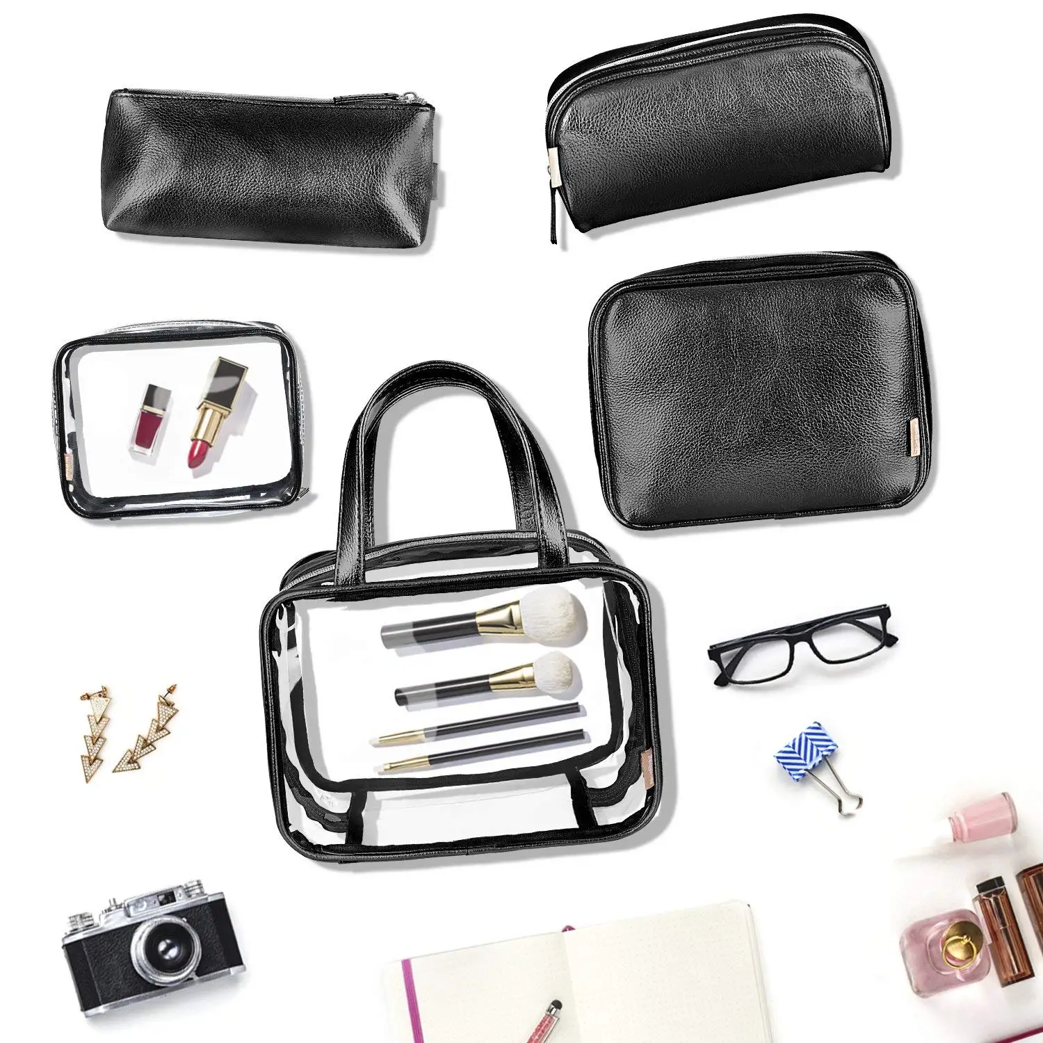 Черный + прозрачный рюкзак косметичка для женщин и мужчин ПВХ Рюкзак студентов