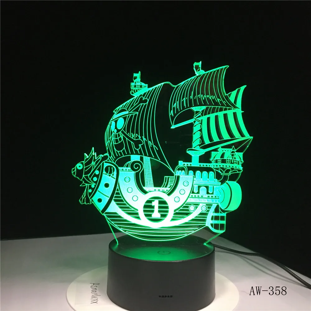 Пираты лодка корабль LED 3D ночник акрил 7 цветов Изменение USB настольная лампа