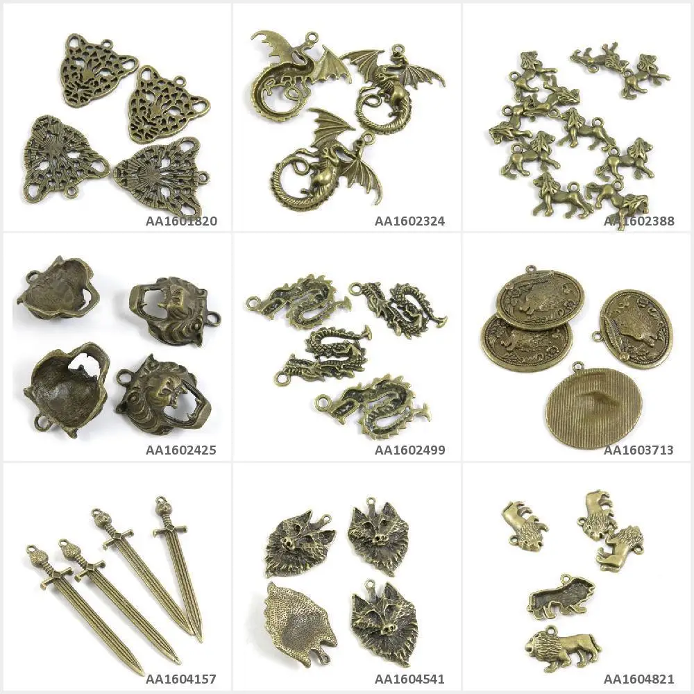 Античные ювелирное изделие бронзового оттенка Подвески Король Лев волк голова