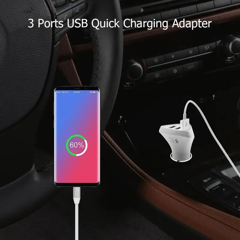 Быстрая зарядка 3 порта USB Автомобильное зарядное устройство DC адаптер для