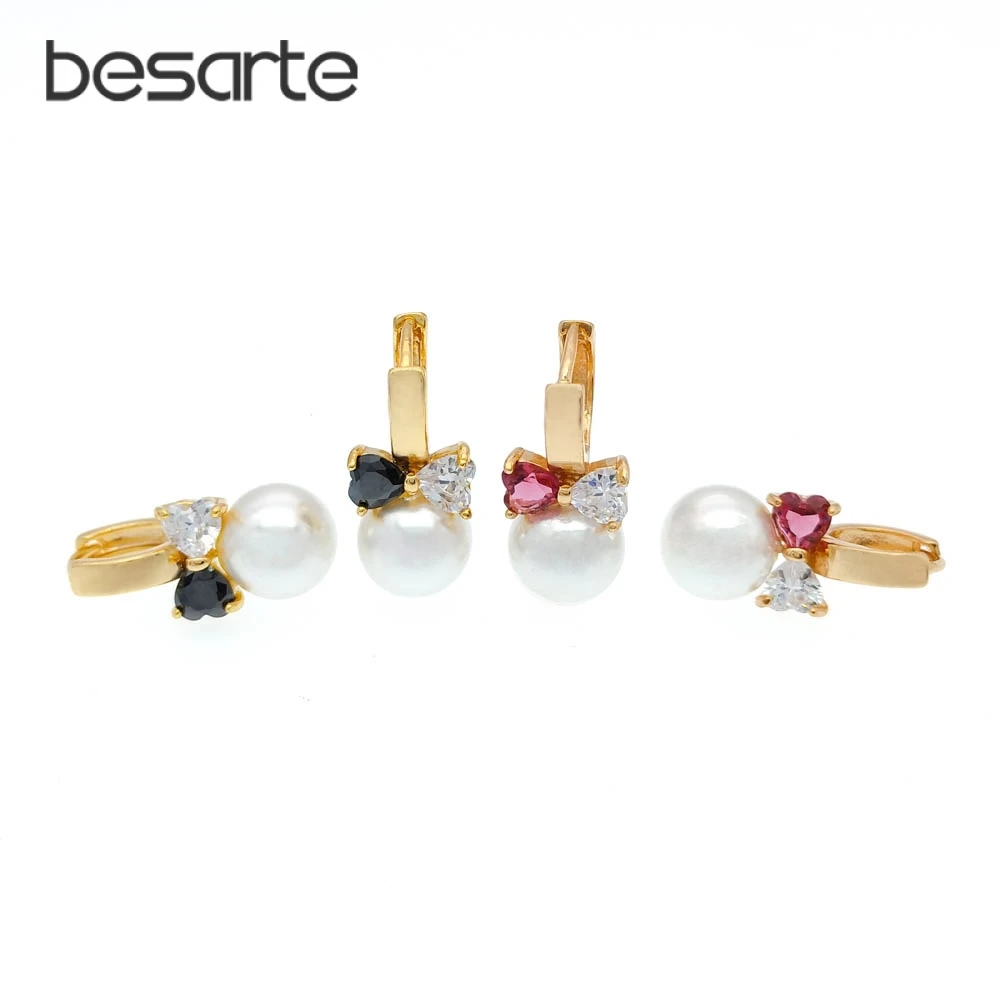 

Black Zircon Pearl Earrings Gold Hoop Earings Women Boucle D'oreille Perle Orecchini Aretes Perla Inci Kupe Parel Oorbel E0310
