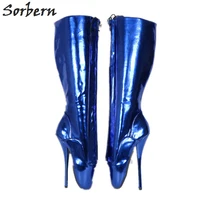 sorbern metallic royal blue boots women sexy fetish high ballet pointed boots pinup ballet lockable zipper lace up unisex boots