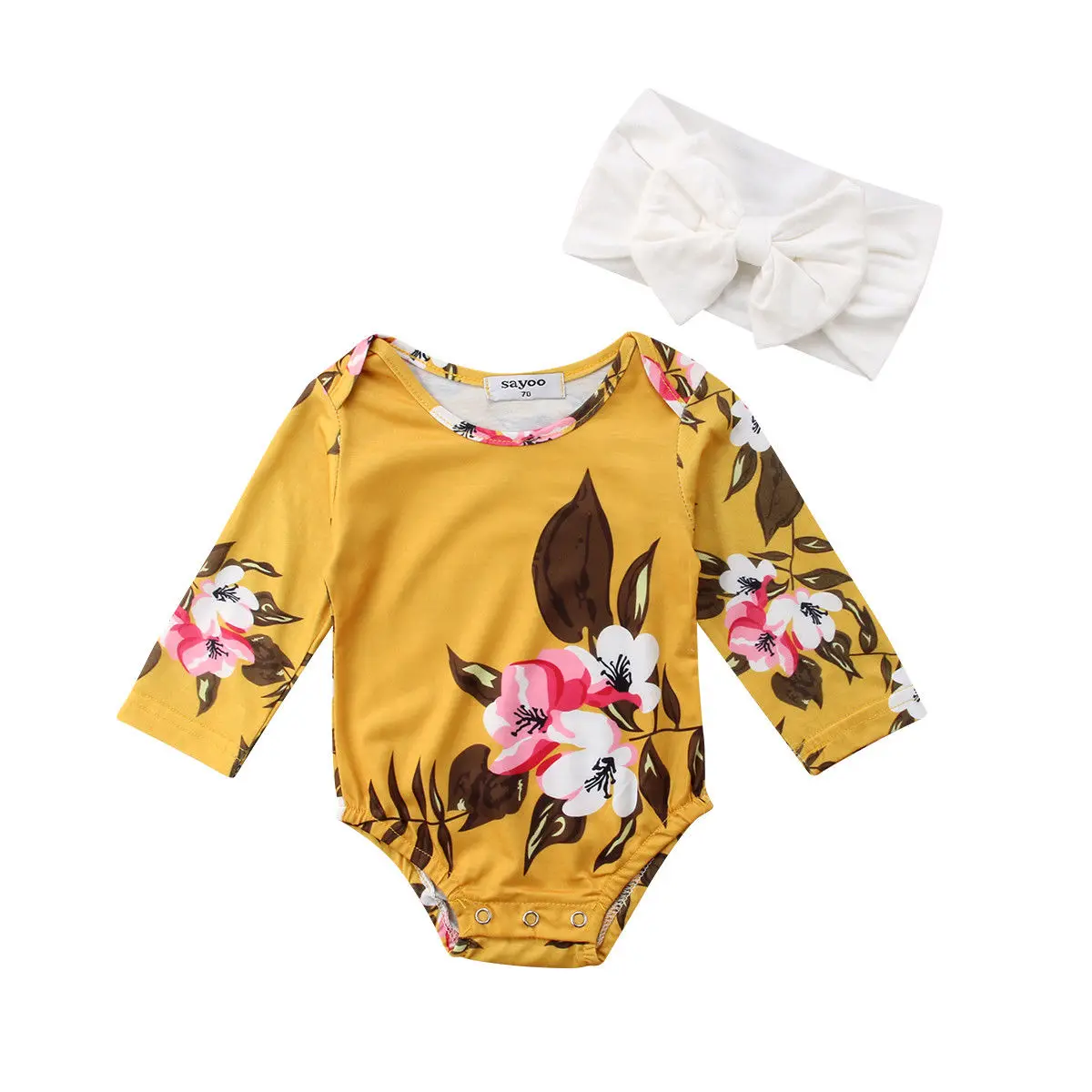

2019 Newborn Toddler Baby Girls Floral Romper Playsuit Jumpsuit Headband Outfits
