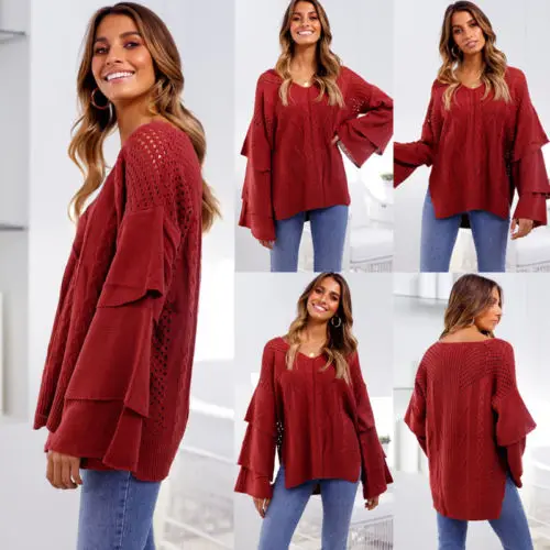 Новинка женские зимние теплые топы с v-образным вырезом вязаный свитер больших