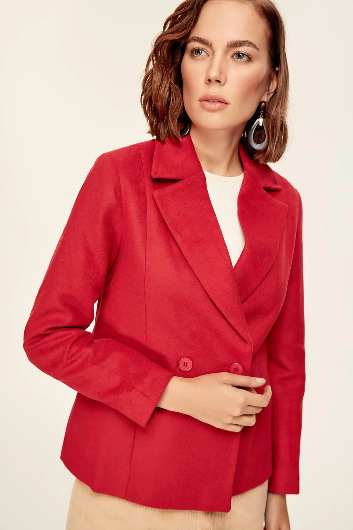 Trendyol красный короткий штамп пальто TOFAW19OI0019|Женские куртки| |