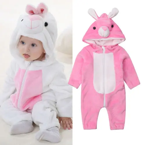 

Baby Clothes Cute Newborn Kids Baby Boys Girls Bunny Flannel Hooded Romper Jumpsuit Outfits Size 0-3T