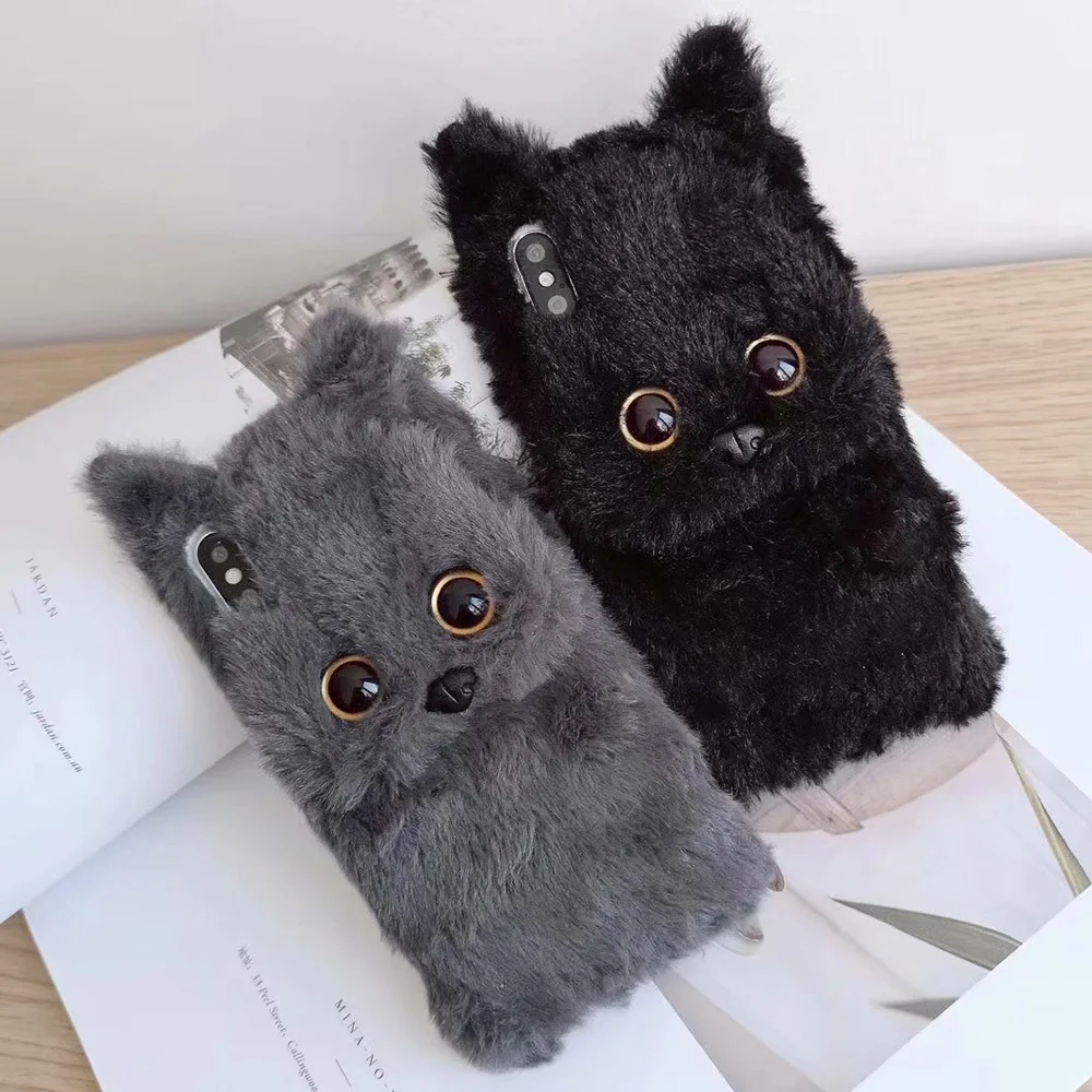 JONSNOW Winter Warm Soft Fur Phone Case for iPhone 6 6S 7 8 Plus 3D Cat Plush Cases XS XR Max Back Cover Fundas |