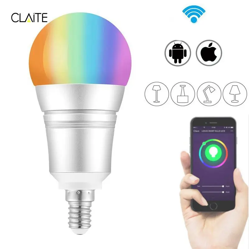 CLAITE E14 B22 9 Вт RGB + теплый белый WIFI Светодиодная умная лампа работает с Alexa голосовым