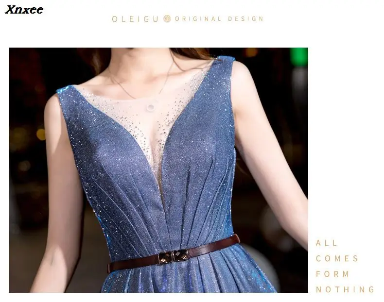 

Xnxee Lace Appliques V-neck Long Dress The Bride Sexy Sleeveless Lace-up Back Beading Party Formal Dresses Custom Xnxee