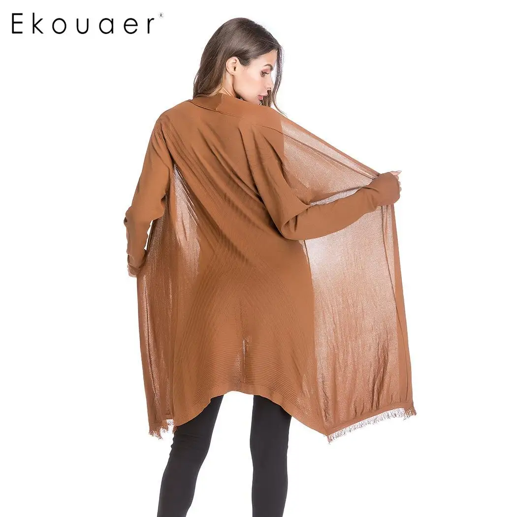 Женский длинный кардиган Ekouaer модный вязаный свитер с отложным воротником и