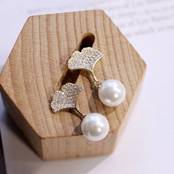 Женские серьги в форме листа гинкго серьги-подвески золотого цвета с имитацией