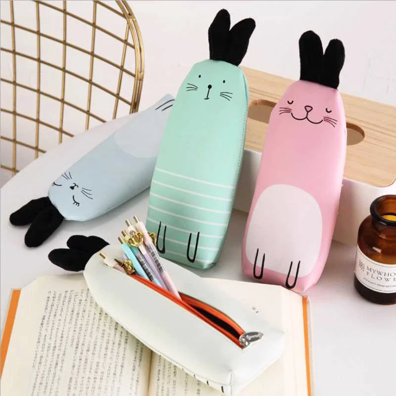 1 шт. Kawaii PU Симпатичный пенал кролик большой ёмкость Pencilcase для обувь девочек
