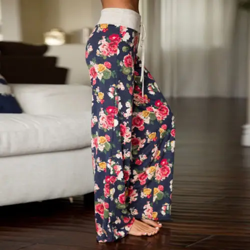 Femmes Boho Pantalon повседневные свободные винтажные большие брюки палаццо женские