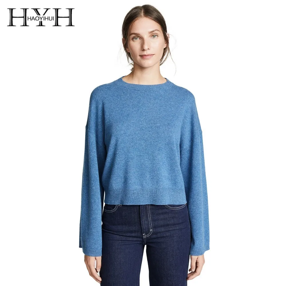 HYH HAOYIHUI Fashion Simplicity Wild Joker Pure Color Easy Round Collar Long Sleeves Sweater | Женская одежда