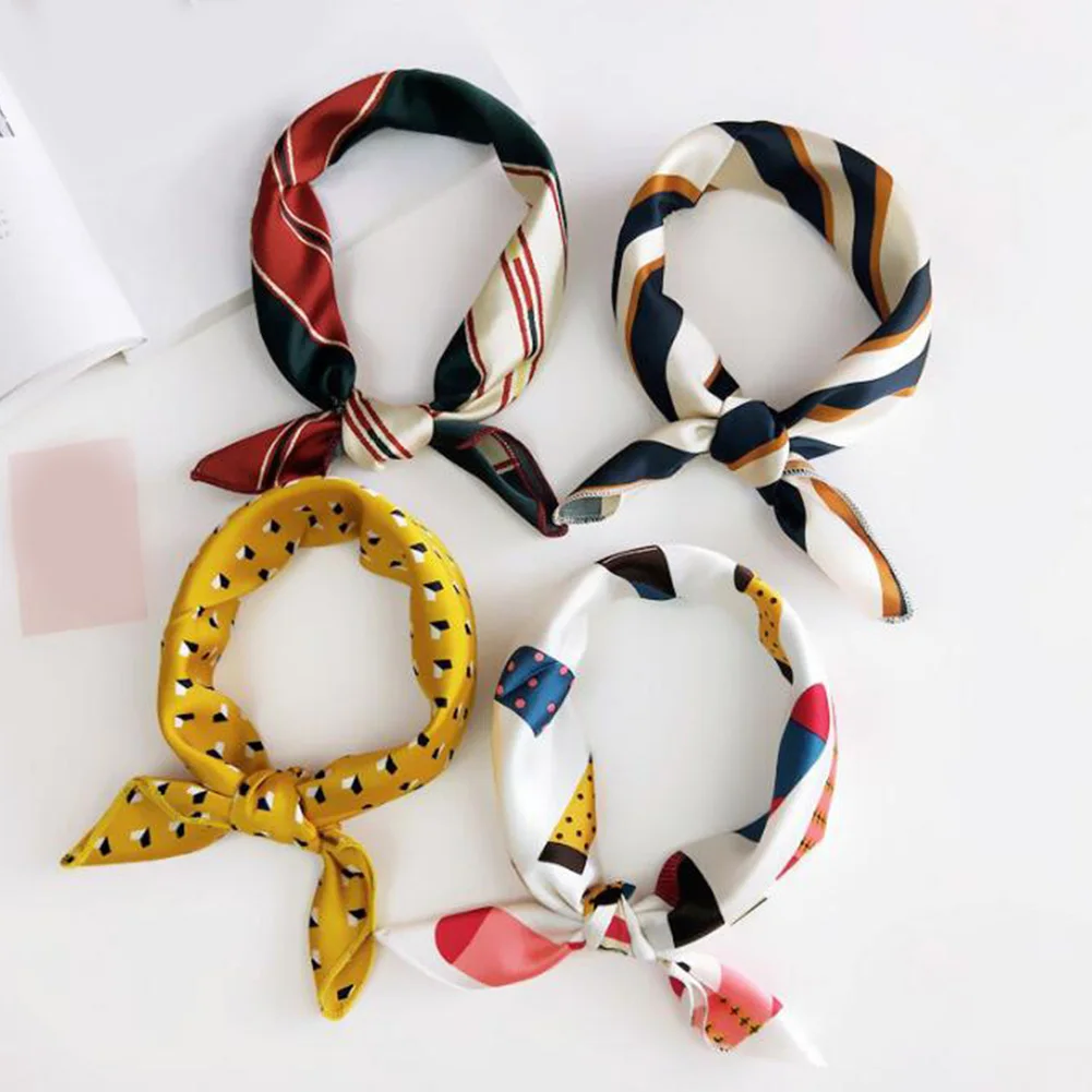 50*50cm Elegant Women's Polka Dot Striped Silk Head Neck Satin Scarf 2019 DIY Small Fashion Ladies Decorative Print Square |