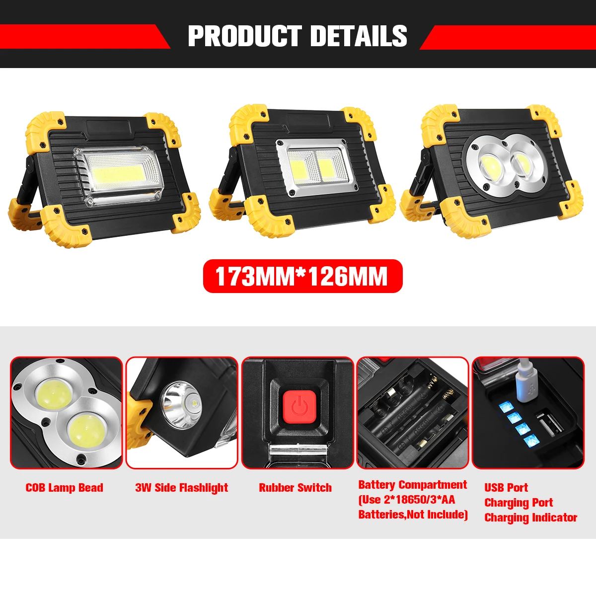 Портативный точечный светильник 20 вт фонарь прожексветильник 18650 USB