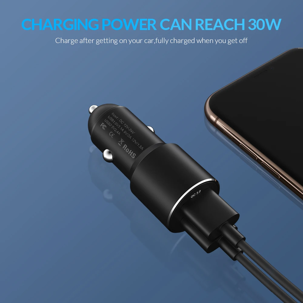 Автомобильное зарядное устройство TOPK с двумя USB портами Quick Charge 3.0A|Зарядные