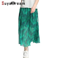 women skirt 100real silk printed skirt for women dould layers a line long skirts elastic waist 2022 new spring green