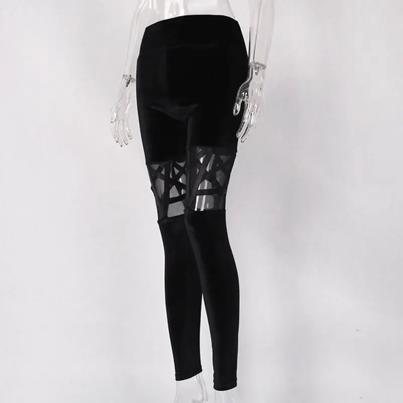 Женские брюки 2019 черные пентаграммы выдалбливают Модные готические уличные