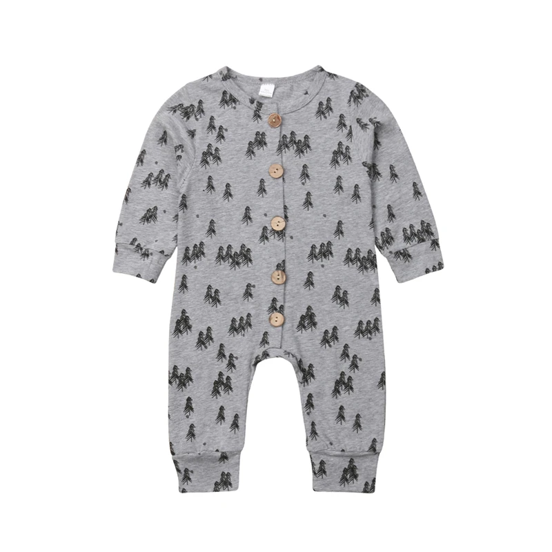 Autumn Newborn Baby Boy Romper Print Long Sleeve Buttons Jumpsuit Infant Clothing Boy's Cotton 0-24M |