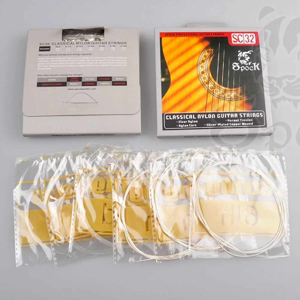 Classical Guitar Strings Spock SC32 Clear Nylon Core Silver Plated 028 043 inch | Спорт и развлечения