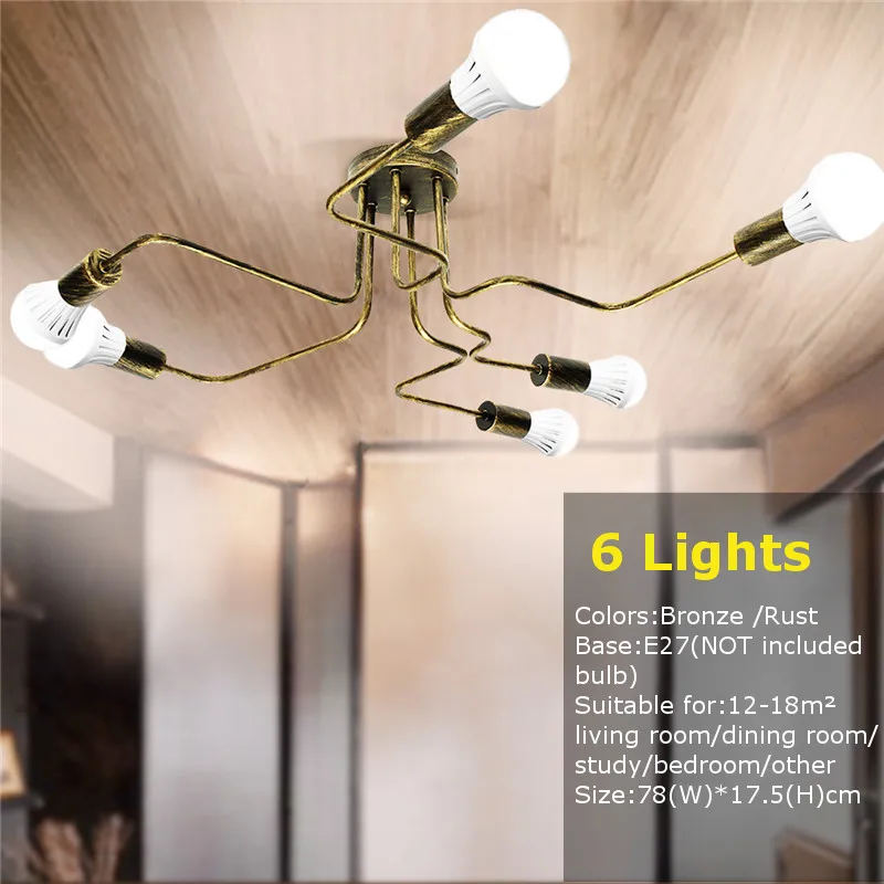 

Vintage Pendant Lights 6 Heads Multiple Rod Pendant Lamps Wrought Iron Ceiling Lamp E27 Bulb Lamparas for Home Lighting Fixtures