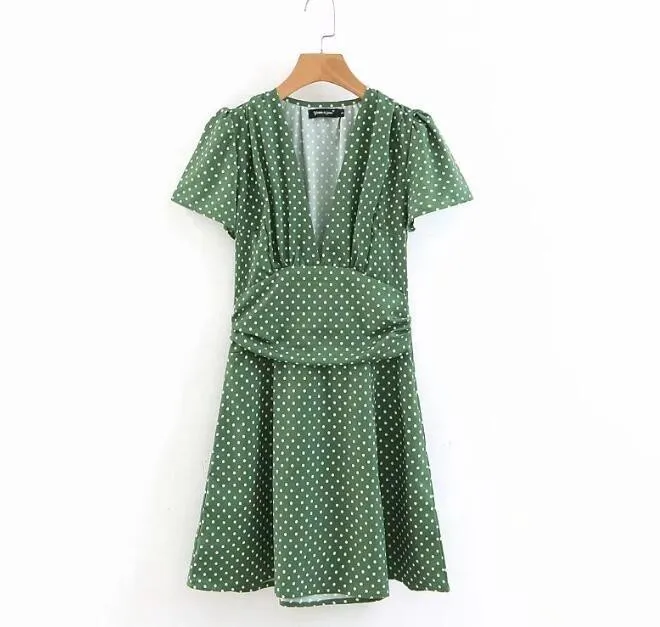2019 летнее сексуальное платье в горошек с глубоким v образным вырезом приталенное