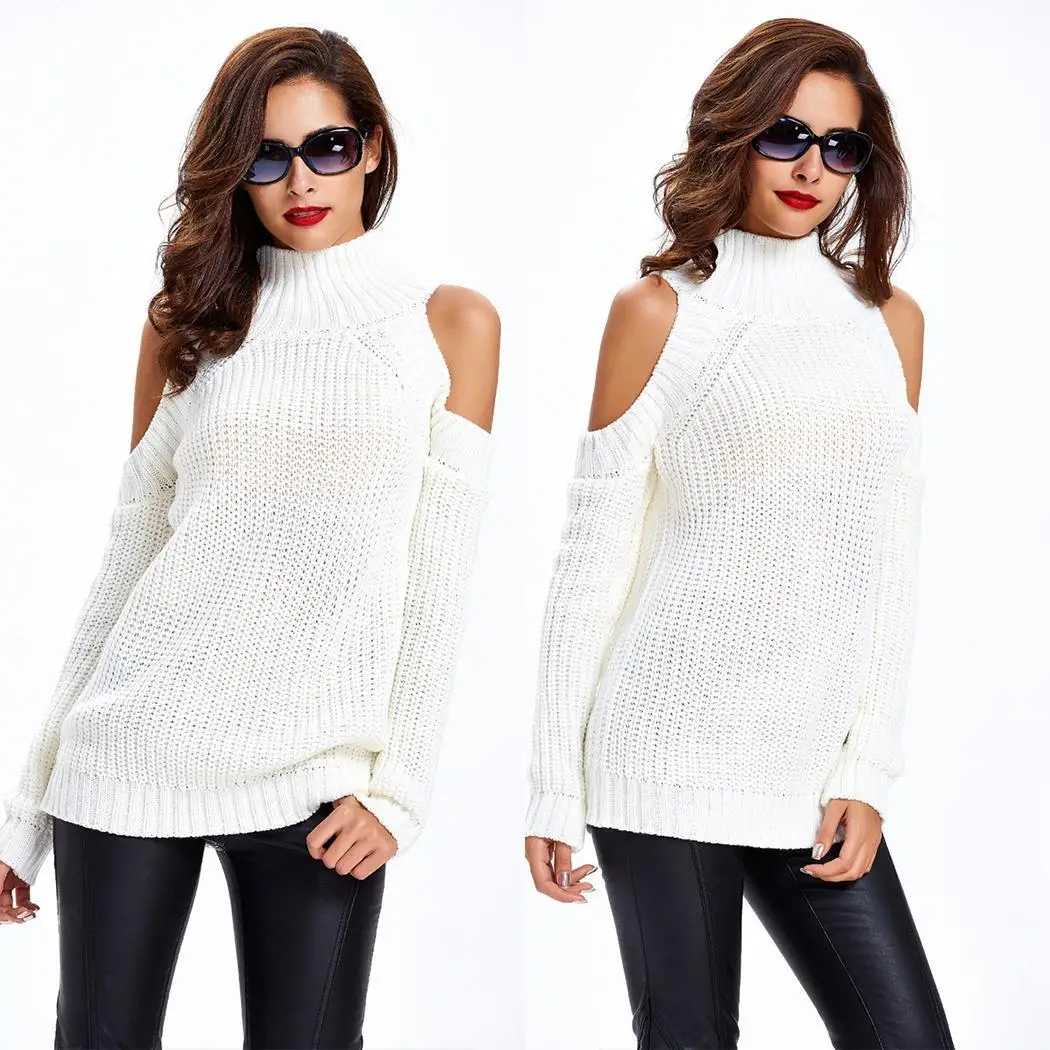 Women Fashion Sweater Long Sleeve Off Shoulder Turtleneck Solid Relaxed Knitted Pullover Casual Top Thick | Женская одежда