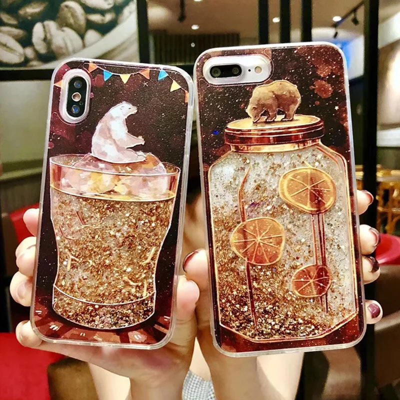 

Flamingo Quicksand Phone Case For iphone 11 Pro Max 6s 7 8 Plus Bling Dynamic Love Hearts For iphone X Xr Xs Max case Back Cover