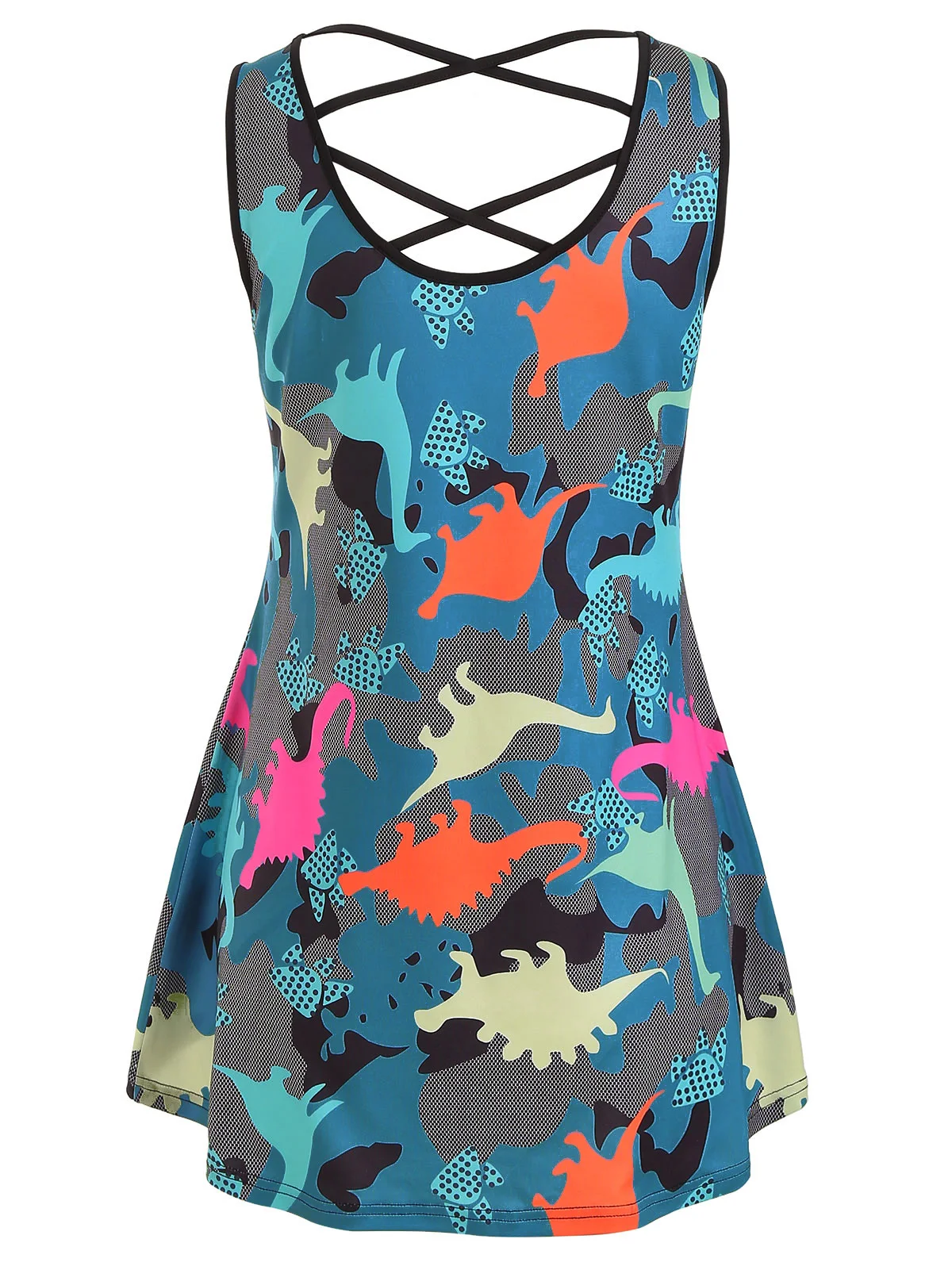 Женский Длинный топ на бретелях Wipalo с принтом динозавра крест-накрест большие